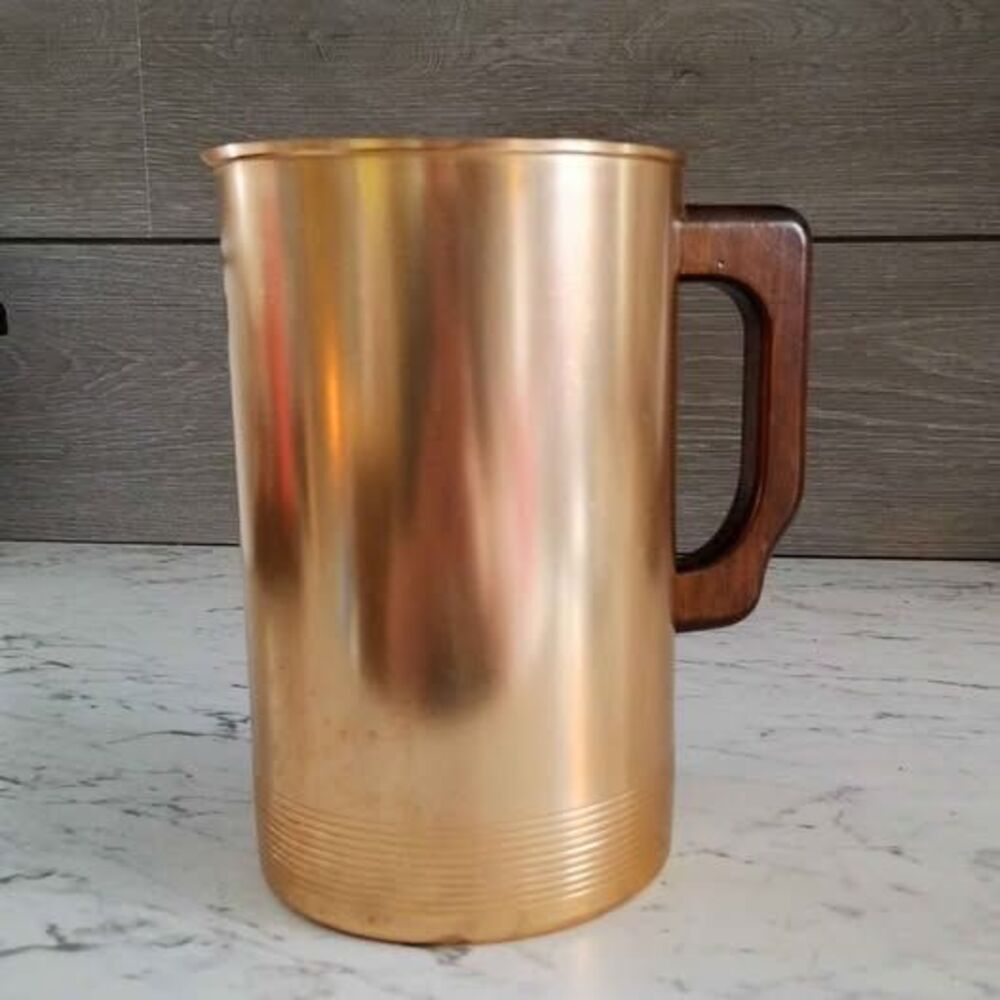 1950s Vintage West Bend Aluminum Pitcher Copper Tone Wood Handle 2 Qt